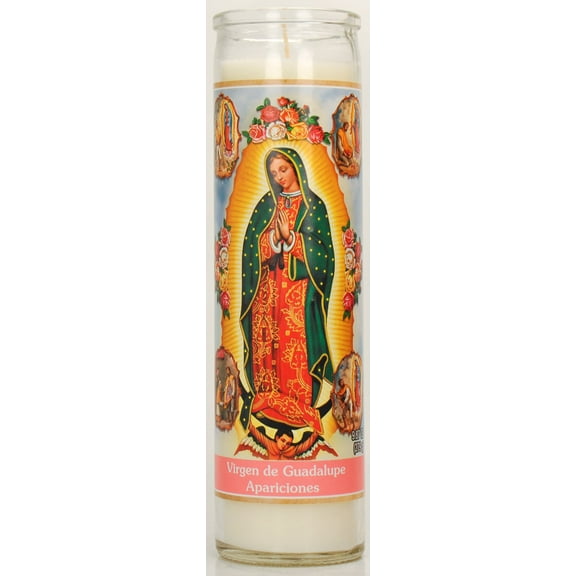 Prayer Candle Guadalupe Apariciones White Wax 8 inch