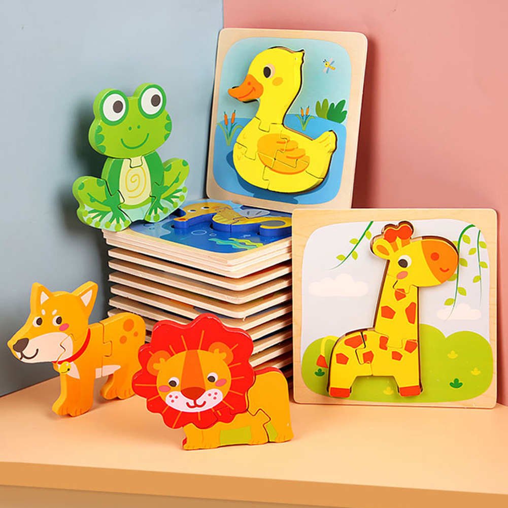 Yesbay Cartoon Frog Train Animal 3D Wooden Jigsaw Puzzles Board Education Kids Toy - image 3 of 8