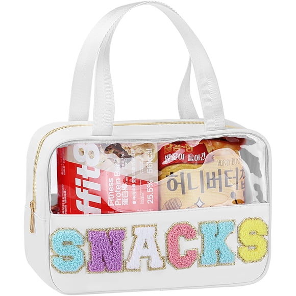 Bolsa de maquillaje transparente con letras de chenilla TESAFNG, impermeable