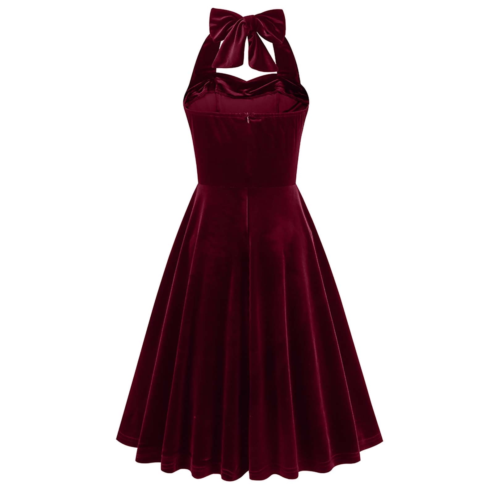 OSFVNOXV Halter Velvet Dress for Women Retro 1960s Dress Sleeveless High Waist Bodycon A-Line Swing Mini Dress for Prom Gown Party