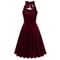 thumbnail image 4 of qolati Women Vintage 1950s Velvet Dresses Halter Wrap Cocktail Party Audrey Midi Dress Elegant Sleeveless Pleated A Line Rockabilly Dress, 4 of 4