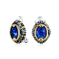 Bling Jewelry Womens Large Blue Crystal Oval Bali Style 2 Tone Clip On Earrings