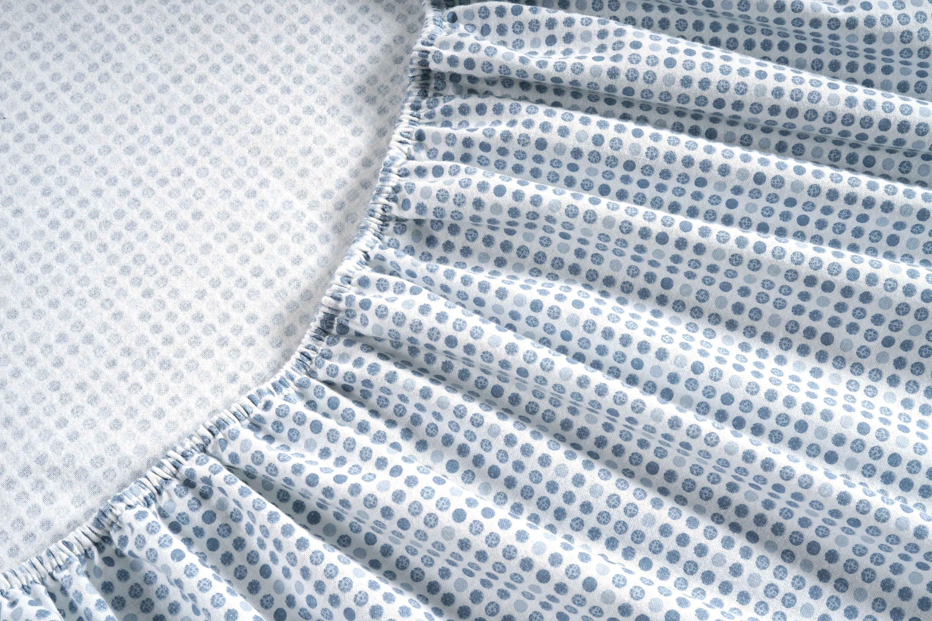 Casa Platino Queen Size Flannel Bed Sheet Set 100% Cotton 4 Piece Deep Pocket Sheets, Polka Dot Blue
