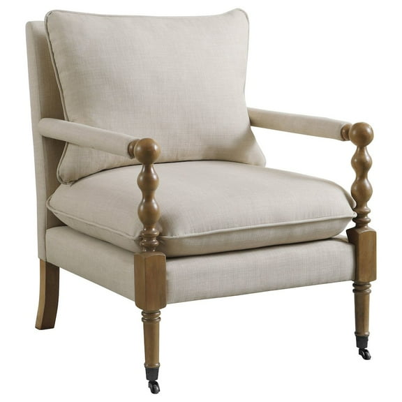 Plethoria Home Beige Wooden Accent Chair with Turned Legs