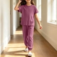 thumbnail image 4 of SERTGUTR Girls' Set Short Sleeve Ribbed Crew Neck Top Jogger Pants Elastic Waist Cuffed Ankle Soft Breathable 2 Piece Casual Homewear, 4 of 6