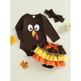 thumbnail image 3 of Newborn Baby Girl Thanksgiving Outfit Turkey Long Sleeve Bubble Romper Layered Tutu Skirt and Headband 3Pcs Infant Fall Clothes Set, 3 of 10