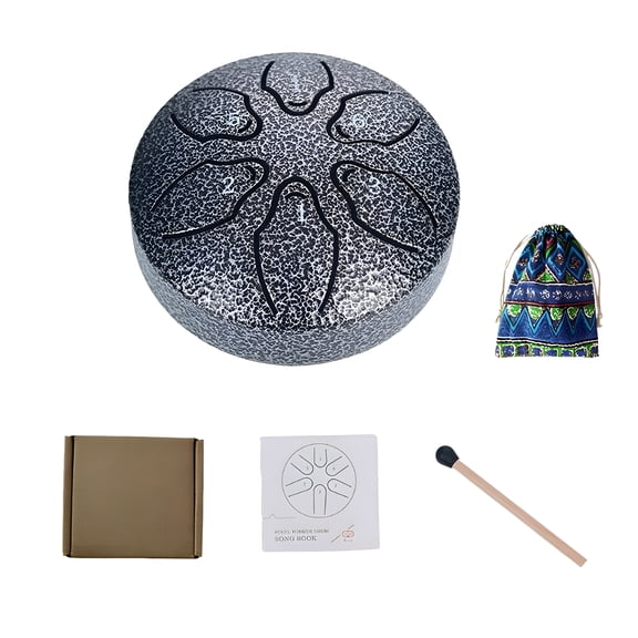QAYOZ Rain Drum for Outside Garden, Rain Drum Instrument for Outside, Steel Tongue Drum Rain Chime, Drum Rain Chime Waterproof, 6 Inch 8 Note Steel Hand Drum with Bag, for Camping, Meditation or Yoga