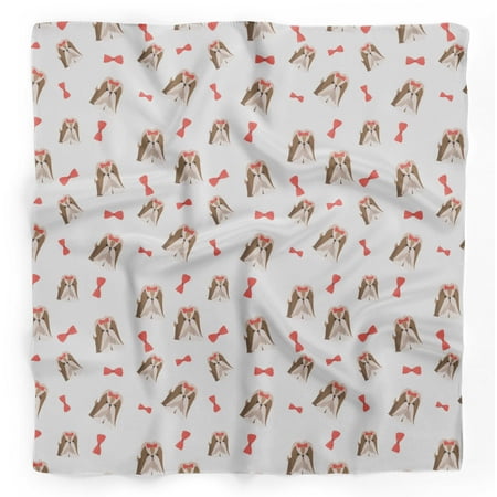 Bimba White Lhasa Apso & Bow Dog Pure Silk Printed Head Bandanas Summer Neck Wrap Scarf 40 x 80 Inches