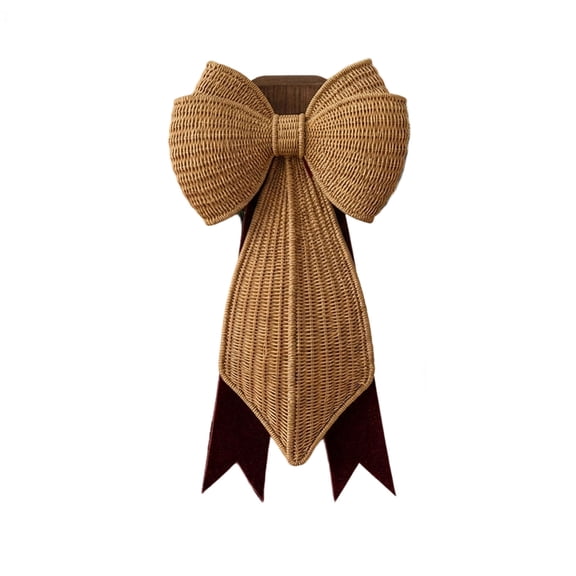 Woven Christmas Bow Ornament, Resin Bow Shaped Natural Rattan Tabletop Decor for Outdoor Indoor Decoration