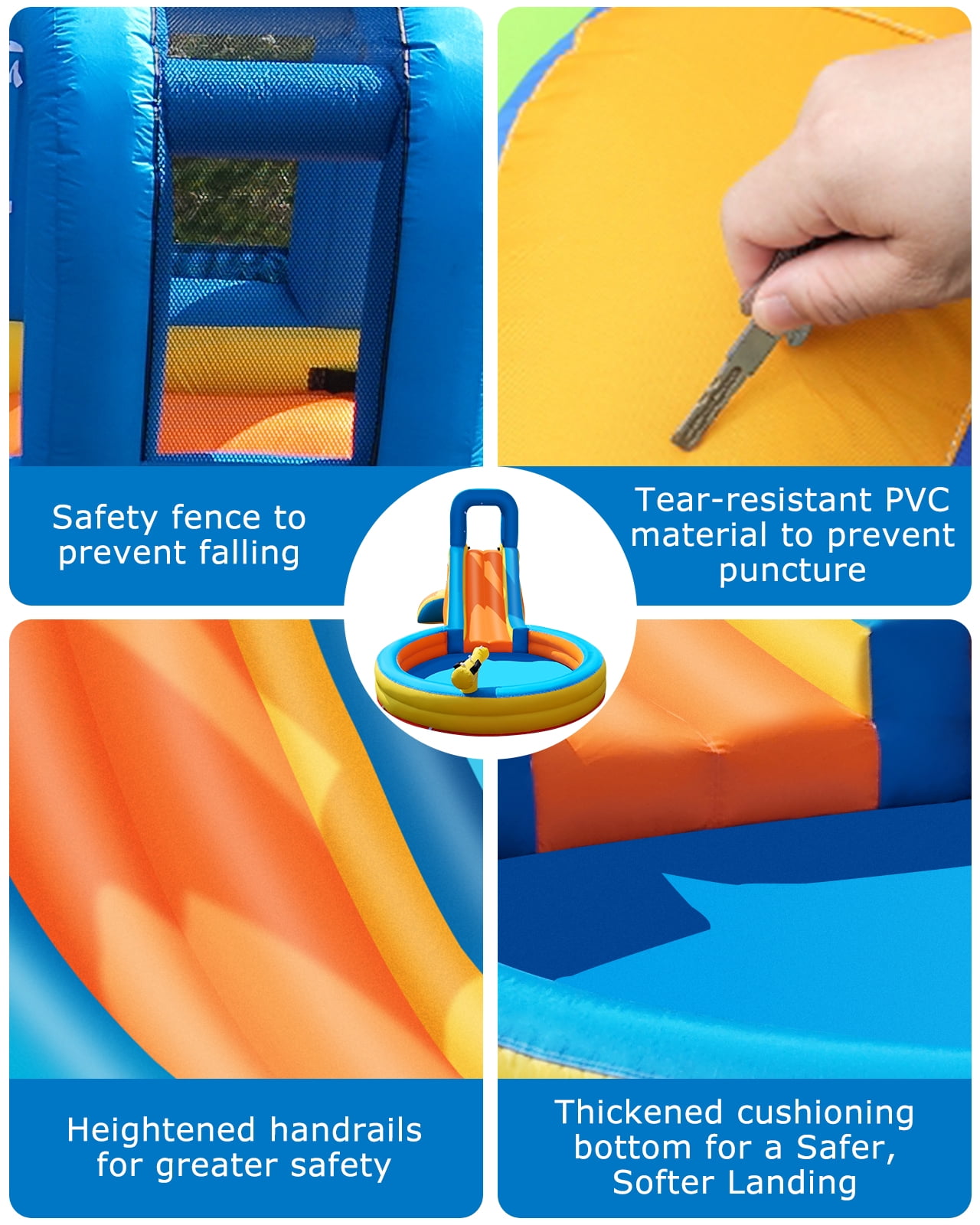 COCOFISH 5-in-1 Kids Water Slide Bounce House for Indoor/Outdoor, with Slide, Climbing Wall, Splash Pool, Water Cannon & Blower