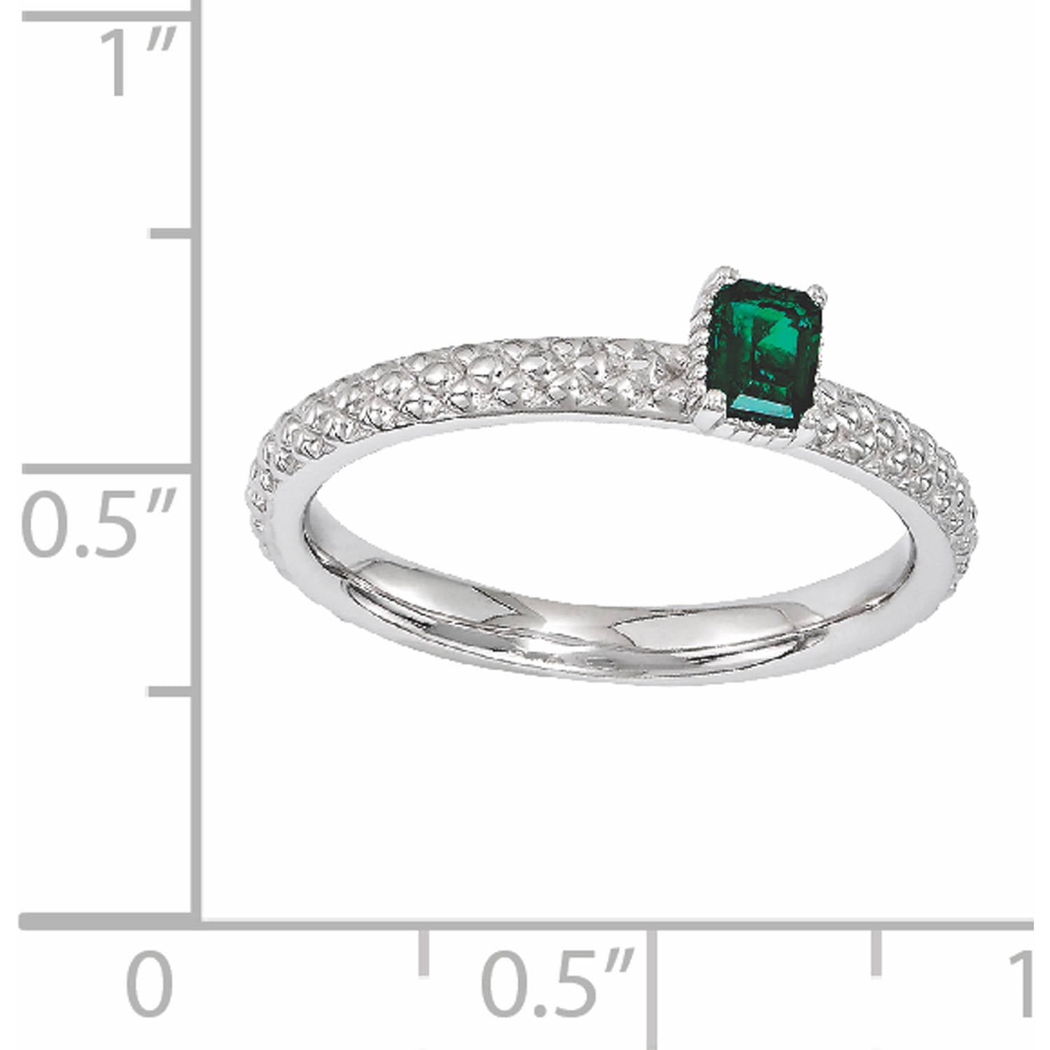 Created Emerald Sterling Silver Single-Stone Ring