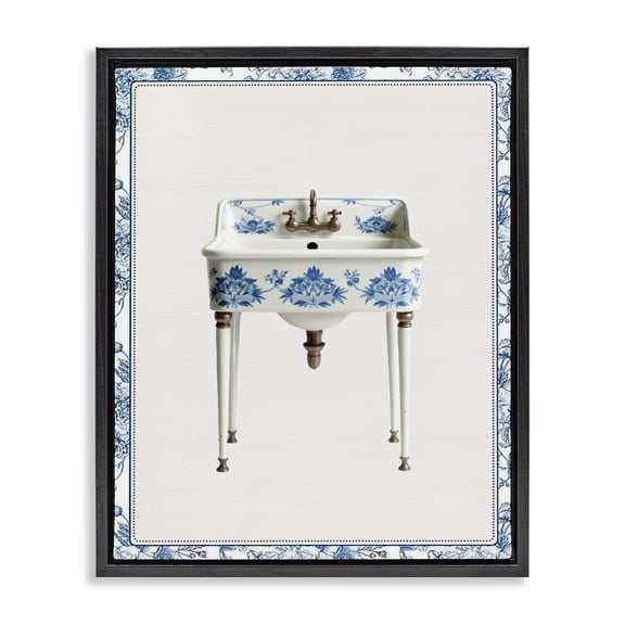 Vintage Chinoiserie Sink Black Framed Floater Canvas Wall Art, design by Lettered and Lined