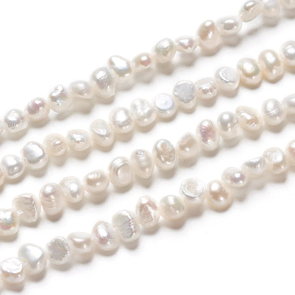 6 Strand Natural Cultured Freshwater Pearl Beads Strands Two Sides Polished White 3.5~4.5x2.5~3x3~3.5mm Hole: 0.5mm about 48pcs/strand