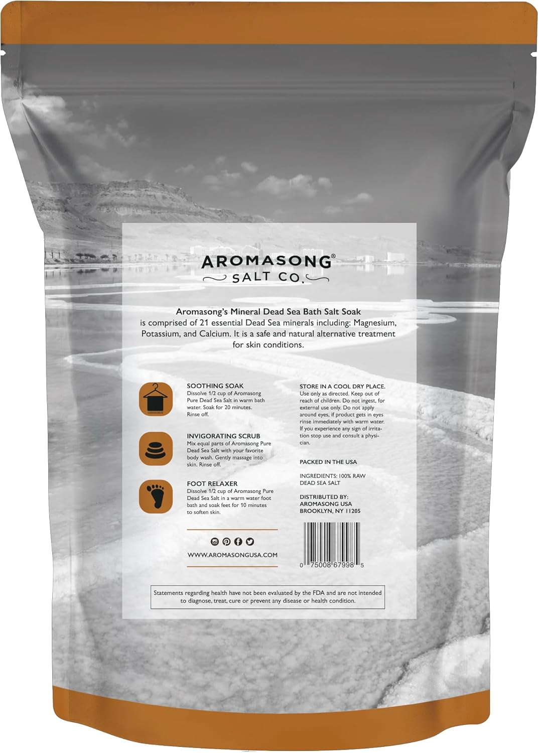 Aromasong Raw Dead Sea Bath Salt 19 LB – Minimally Cleaned, Mineral-Rich with Dead Sea Mud, 100% Pure Natural Soaking Salts