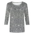 thumbnail image 5 of Women's Summer Sparkle Sequin Tshirt 3/4 Sleeve Casual Crew Neck Dressy Blouses Trendy 2025 Loose Fit Floral Pullover Tops, 5 of 5