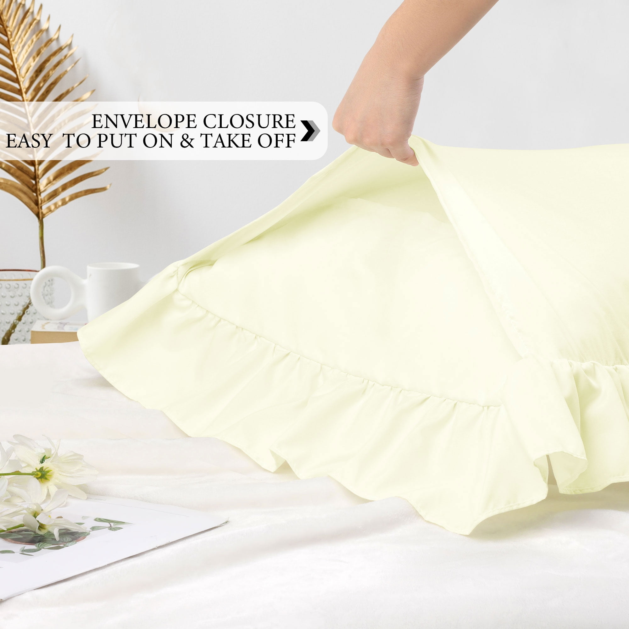 Unique Bargains Microfiber Ruffle Envelope Closure Body Pillowcases Cream 20"x54"