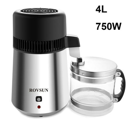 Ktaxon 4L/750W Water Distiller Purifier Filter Stainless Steel Internal with Glass Container and Indicator