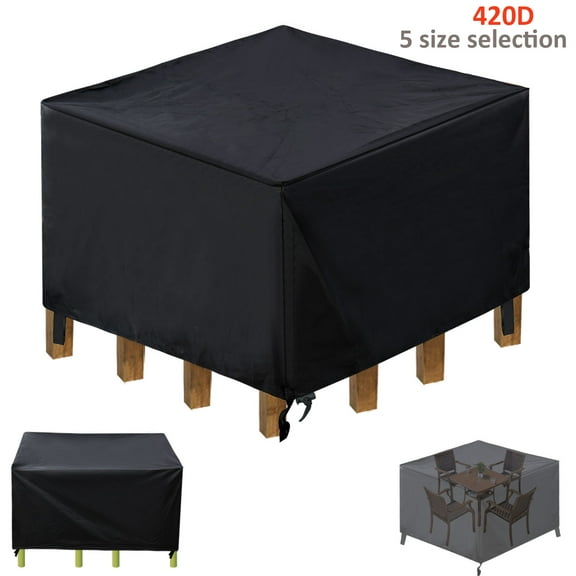 Square Patio Table Cover, Indoor Garden Outdoor Furniture Covers, 420D Oxford Fabric Covers Dustproof and Waterproof Windproof UV-Protection Drawstring Buckle, Black, Maiiann