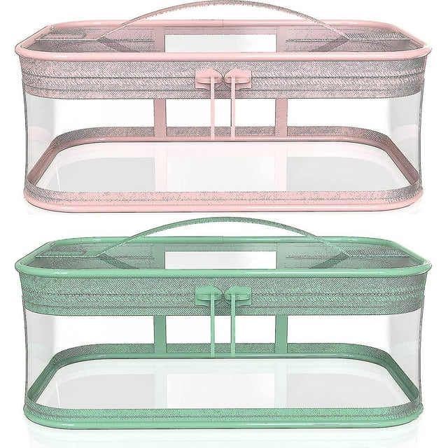 2pcs Transparent Makeup Bag Zipper Waterproof Portable Storage Pouch