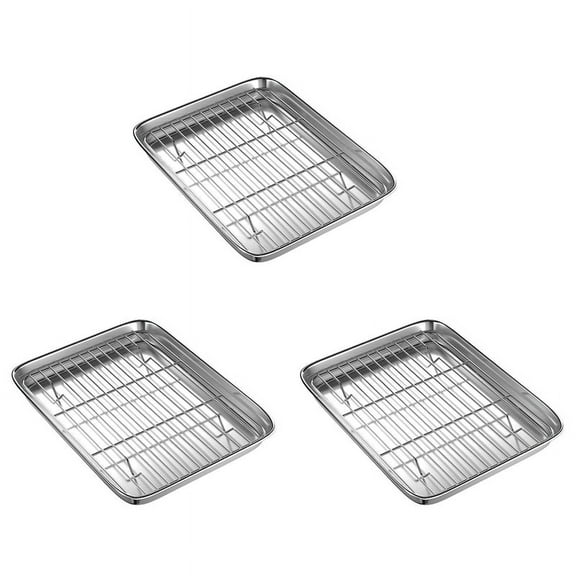 3set 10 Inch Toaster Oven Tray and Rack Set, Small Stainless Steel Baking Pan with Cooling Rack