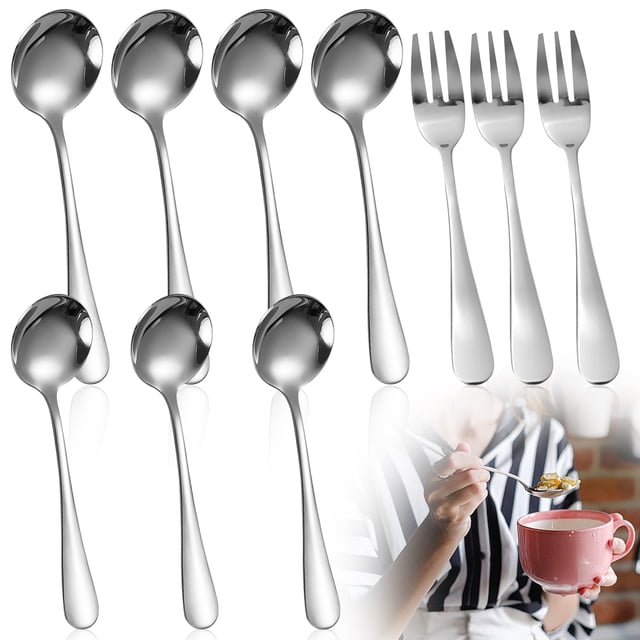 Wosthever 10 unids/set fácil de limpiar cuchara superficie pulida y línea suave sin mancha juego de vajilla izquierda Mostrada