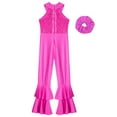 thumbnail image 5 of CHICTRY Kids Girls Retro Disco Dance Outfit Sequins Bell Bottom Jumpsuits with Scrunchie Hot Pink 8, 5 of 6