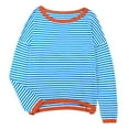 thumbnail image 4 of Blue Womens Tops Women's Knitted Sweater Stripe Contrast Color Design Drop Shoulder Long Sleeve Pullover Casual Fall Outfits for Women 2025, 4 of 6