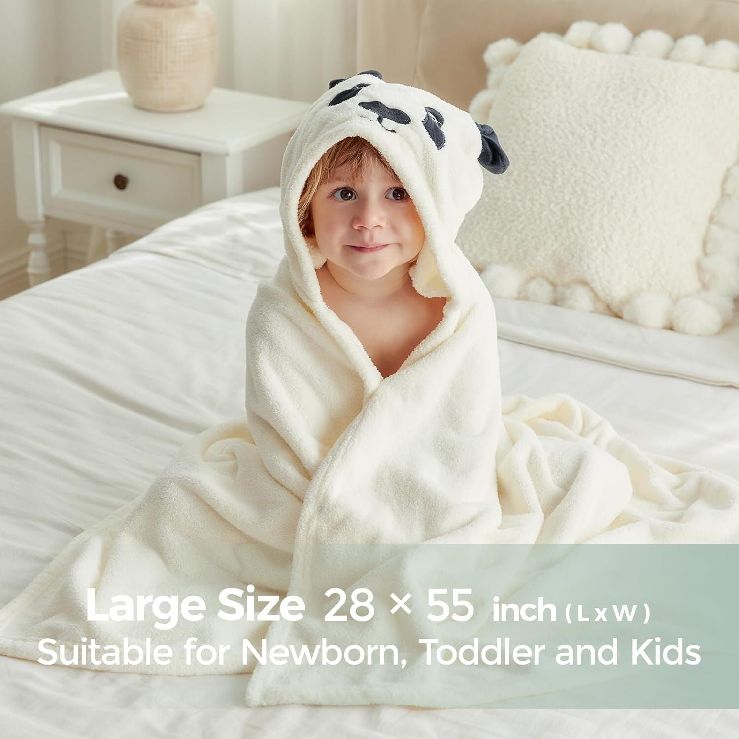 Momcozy Hooded Baby Towels-Visualize Health Label -Soft Premium Coral Fleece Bath Towel -Ultra Absorbent for Baby Cozy and Warm-Bath Essential for Newborn, Infant and Toddler(28 x 55 Inch, L x W)