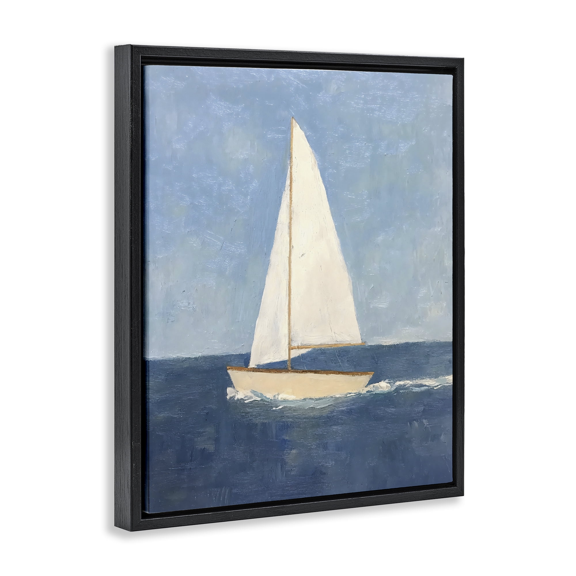 Stupell Industries Deep Blue Sail at Sea Black Framed Floater Canvas Wall Art, design by Creative Studio