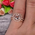 thumbnail image 2 of Milgrain 1.75 Carat Round Cut Morganite Wedding Set Engagement Bridal Ring 10k Rose Gold Marquise Matching Band, 2 of 6