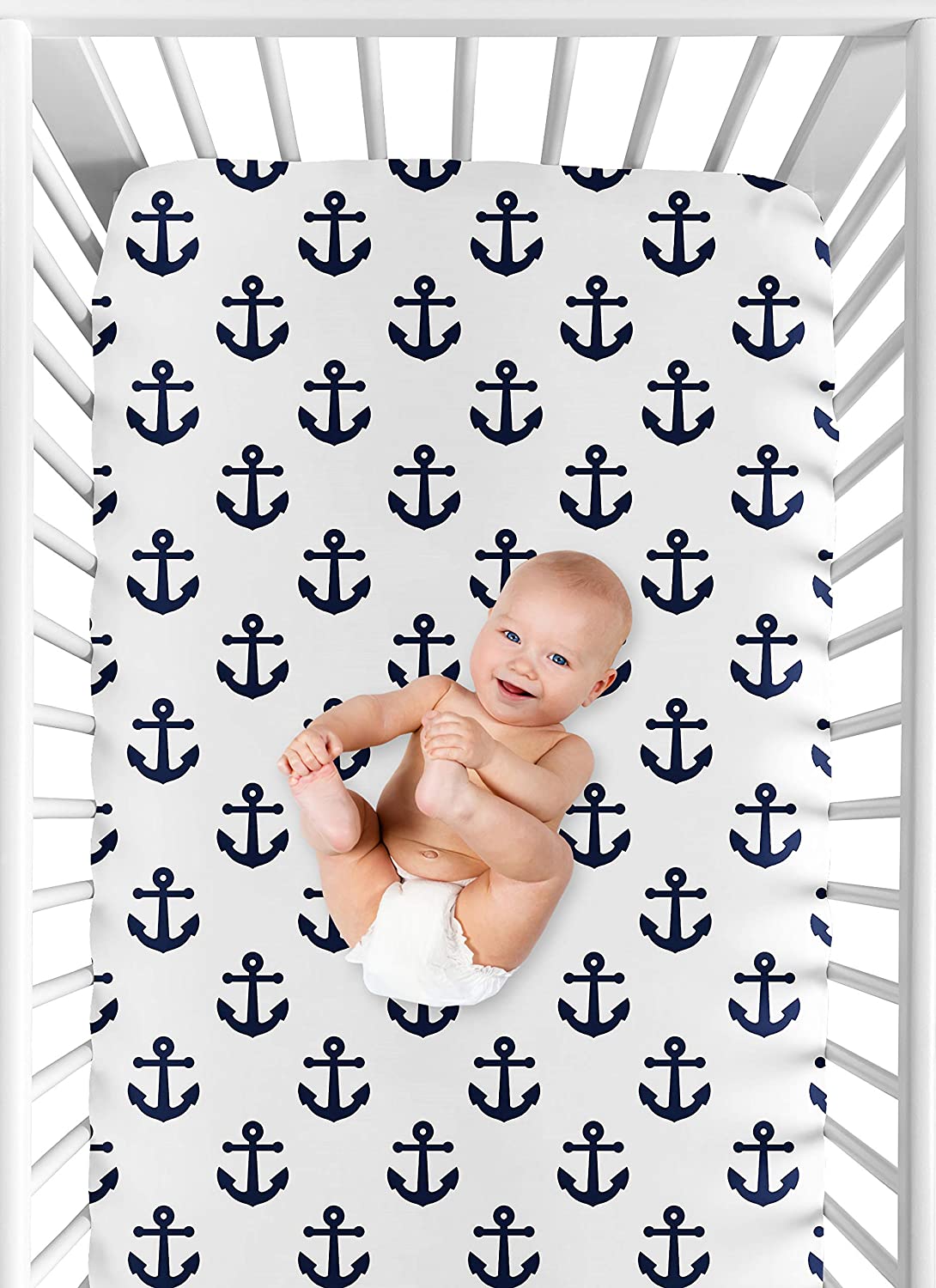 Sweet Jojo Designs Sailor Navy Blue and White Fitted Crib Sheet