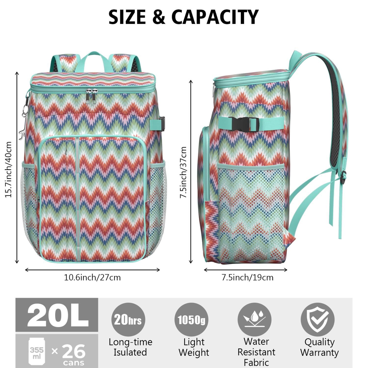 Travel Cooler Bag - Boho Bohemia Pioneer Flower Geometric Line Art Camping Beer Cooler Backpack with Bottle Opener- Waterproof Insulated Picnic Backpacks - Cooler Bag for Beach