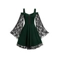 thumbnail image 2 of Gothic Vintage Lace Patchwork Women Dress Plus Size Goth Bandage Ladies Spaghetti Strap Dresses Dark Green XL, 2 of 8
