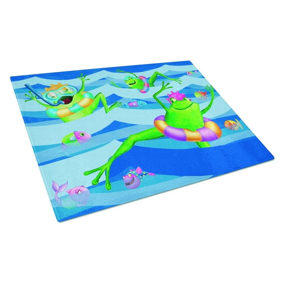 Caroline's Treasures Frogs Swimming Glass Cutting Board Large