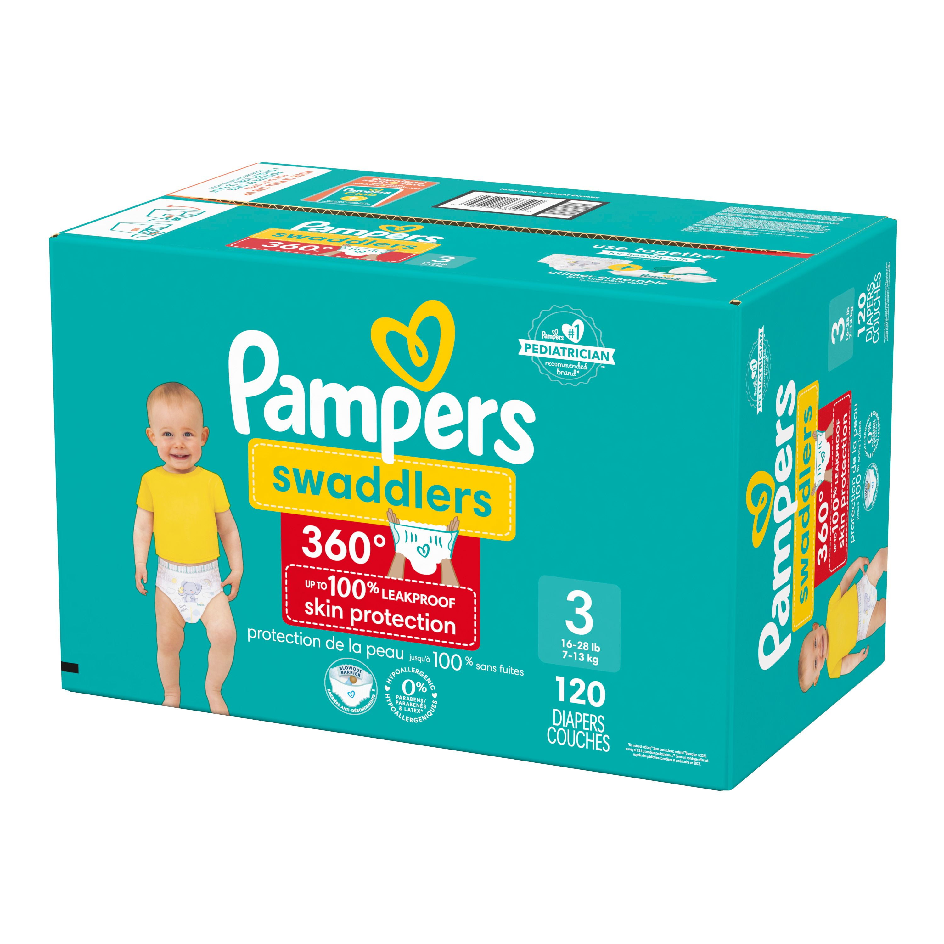 Pampers Swaddlers 360 Pull-On Diapers, Size 3 (16-28 lbs), for up to 100% Leakproof Skin Protection, 120 Count