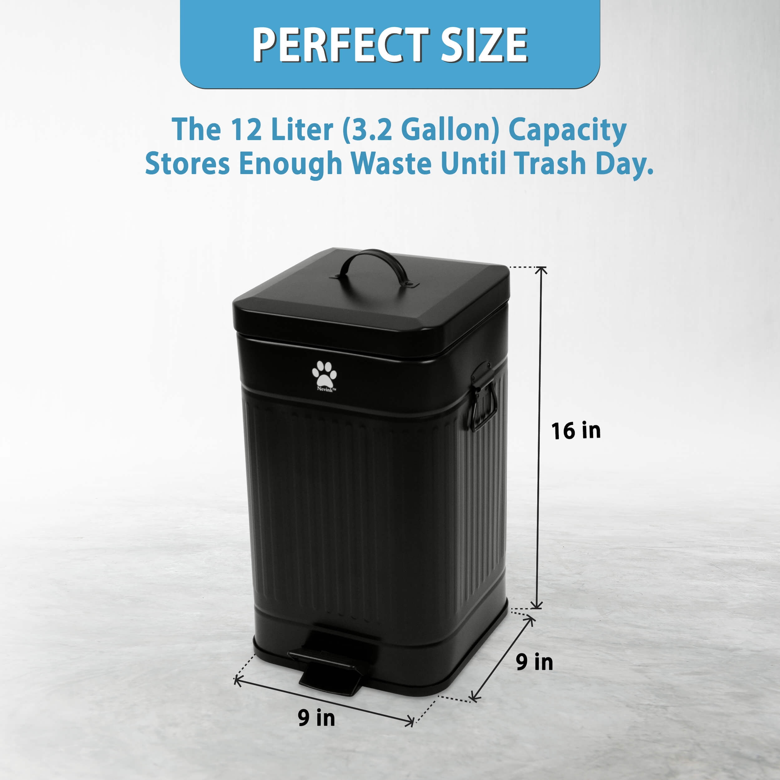 Nevink Dog Poop Trash Can Outside - Outdoor Dog Waste Trash Can with Lid - Odor Proof Waste Station Container for Backyard - 12L/3.2Gal (Black)