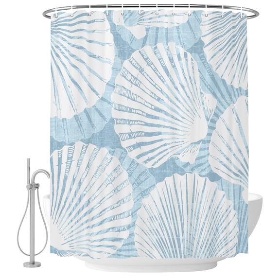 60x72 Inch Shower Curtains for Bathroom, Light Blue Scallop Coastal Fabric Bath Curtain Decor, Summer Beach Nautical Waterproof Restroom Curtains Shower Set Accessories with 12 Hooks 60 Inch