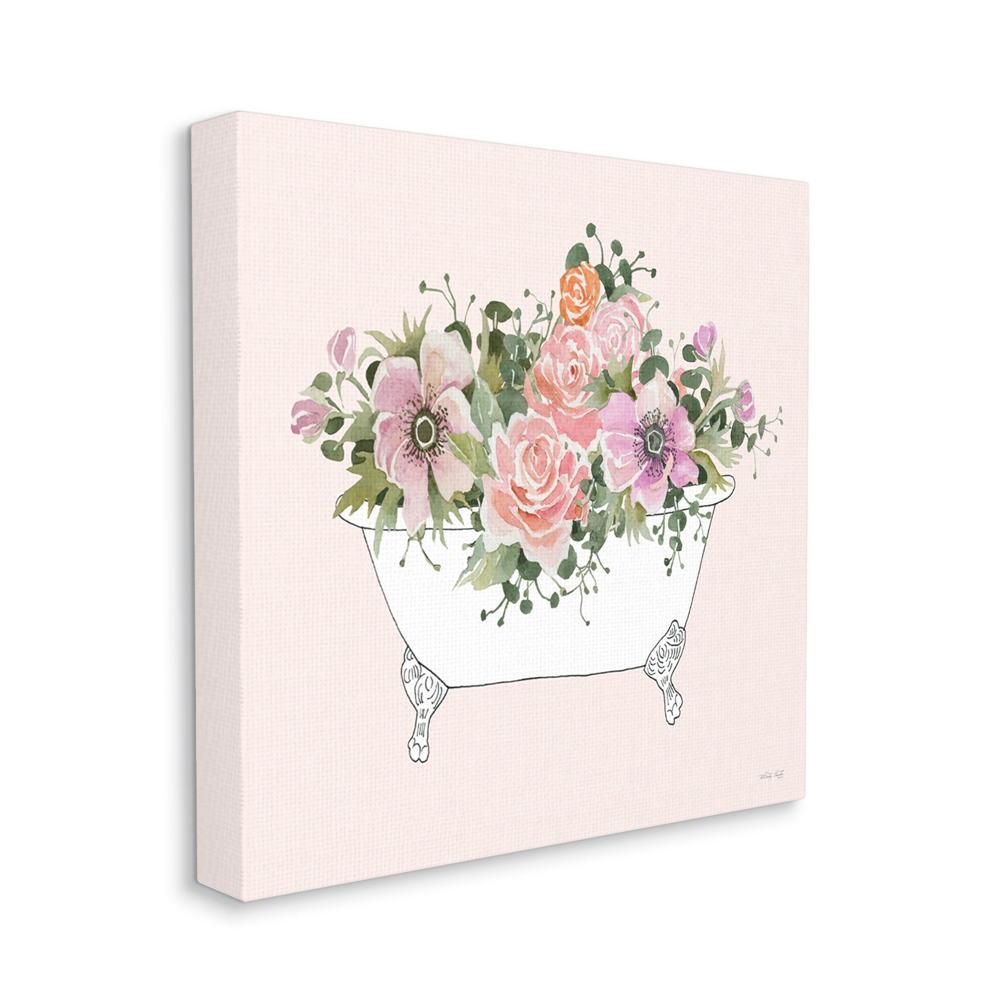 Stupell Industries Mixed Flower Arrangement Bathtub Planter Pink Blossoms Graphic Art Gallery Wrapped Canvas Print Wall Art, Design by Cindy Jacobs