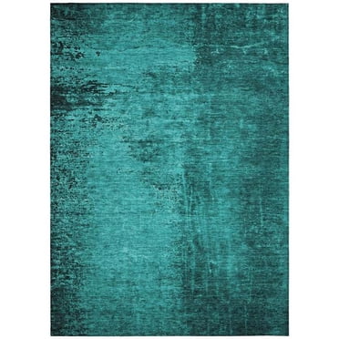 HomeRoots 562738 9 x 12 ft. Teal Abstract Washable Non Skid Indoor Outdoor Rectangle Machine Woven Area Rug