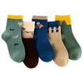 thumbnail image 1 of JeashCHAT 5Pair Kids Socks Cute Print Children Middle Tube Socks Breathability Warm Socks, 1 of 9