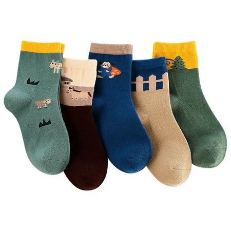 

Cotonie 5Pair Kids Socks Cute Print Children Middle Tube Socks Breathability Warm Socks
