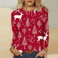 thumbnail image 2 of asdoklhq Christmas Thermal Shirts for Women's Casual Christmas Print Round Neck Long Sleeve T-Shirt Loose Top Multicolor S, 2 of 5