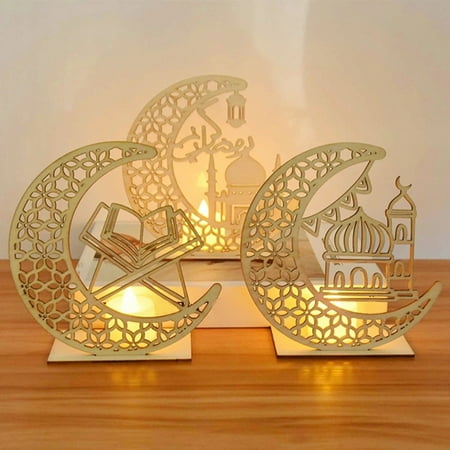 

JUHigh Decorative Lamp Nice-looking Creative Stable Wooden Pendant with Candle LED Light Ornament for Lesser Bairam