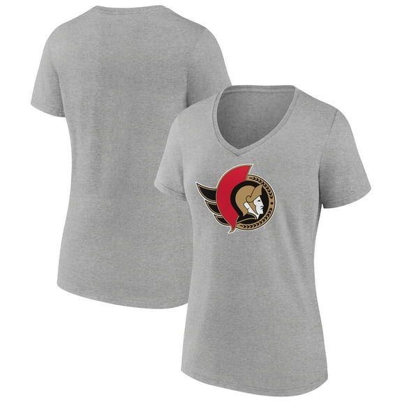 Women's Heather Gray Ottawa Senators Primary Logo Team V-Neck T-Shirt
