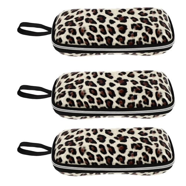 Estuches para gafas de sol cuadrados de 3 piezas, resistentes al aplastamiento, con diseño de leopardo