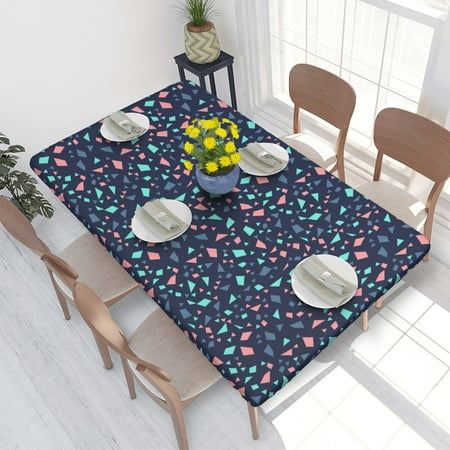 

Home Deluxe Tablecloth Geometric Shape Patterns Waterproof Elastic Rim Edged Table Cover- For Christmas Parties And Picnics 4ft