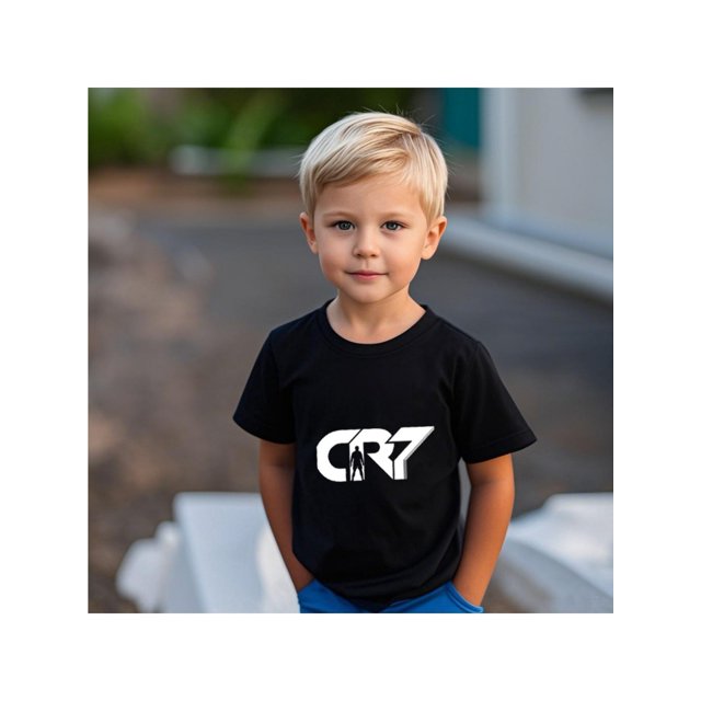 Camiseta con estampado del alfabeto para adolescentes: camiseta de manga corta de algodón transpirable con diseño de CR7, camiseta deportiva lavable a máquina para niños y niñas, ideal para jugar al