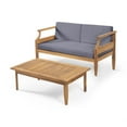 thumbnail image 2 of Euroco Mid-Century Modern Outdoor 3-Piece Acacia Wood Patio Sofa Set with Coffee Table and Water-Resistant Cushions, 2 of 9