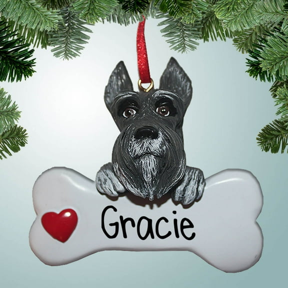 Schnauzer on Bone - Personalized Christmas Ornament - Perfect Stocking Stuffer - Great Gift Ideas