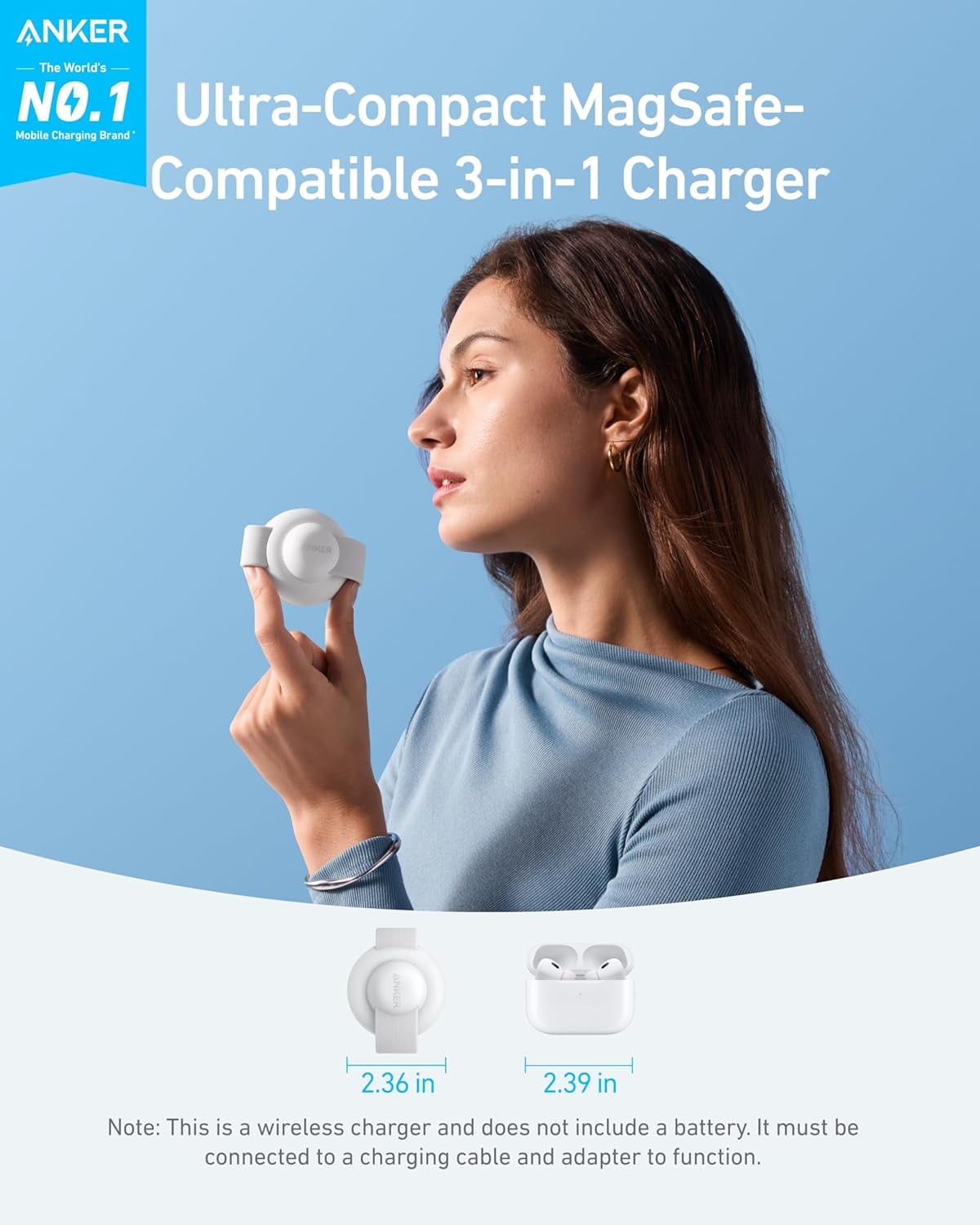 Anker MagSafe Compatible MagGo UFO 3-in-1 Charger, iPhone 17 Wireless Charging Station, 15W Qi2 Certified, Foldable Travel Charging Pad